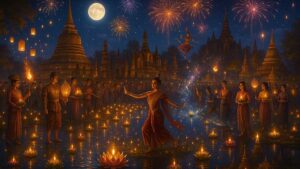 ลอยกระทงเผาเทียนเล่นไฟ