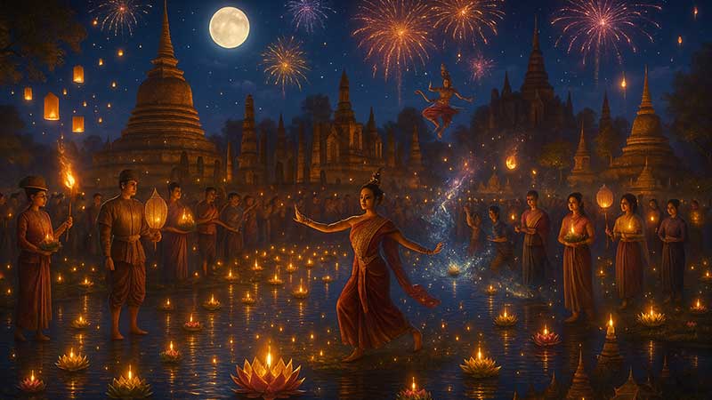 ลอยกระทงเผาเทียนเล่นไฟ